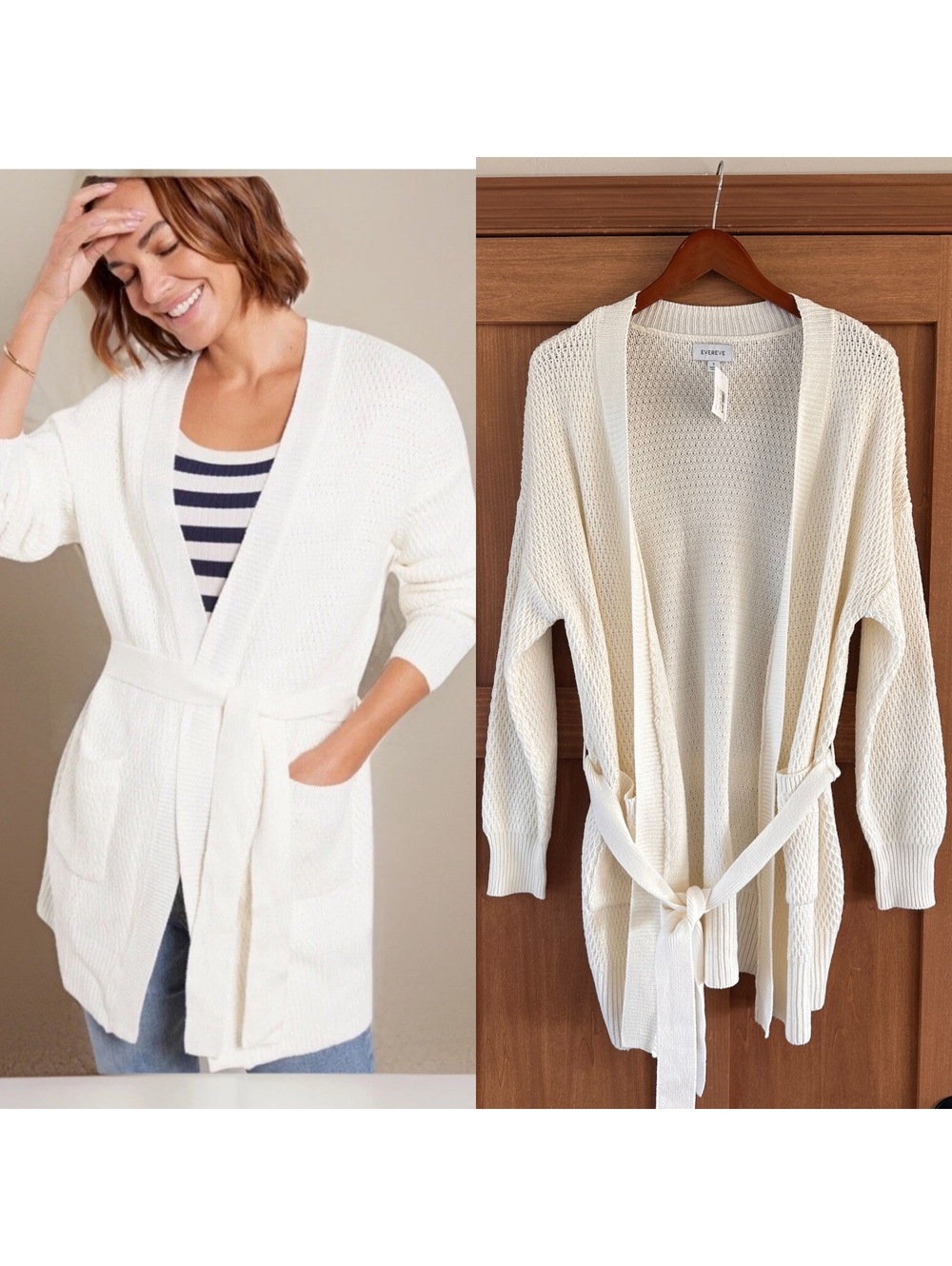 NWT Evereve Nico Wrap Cardigan Sweater Off White Women’s size Medium